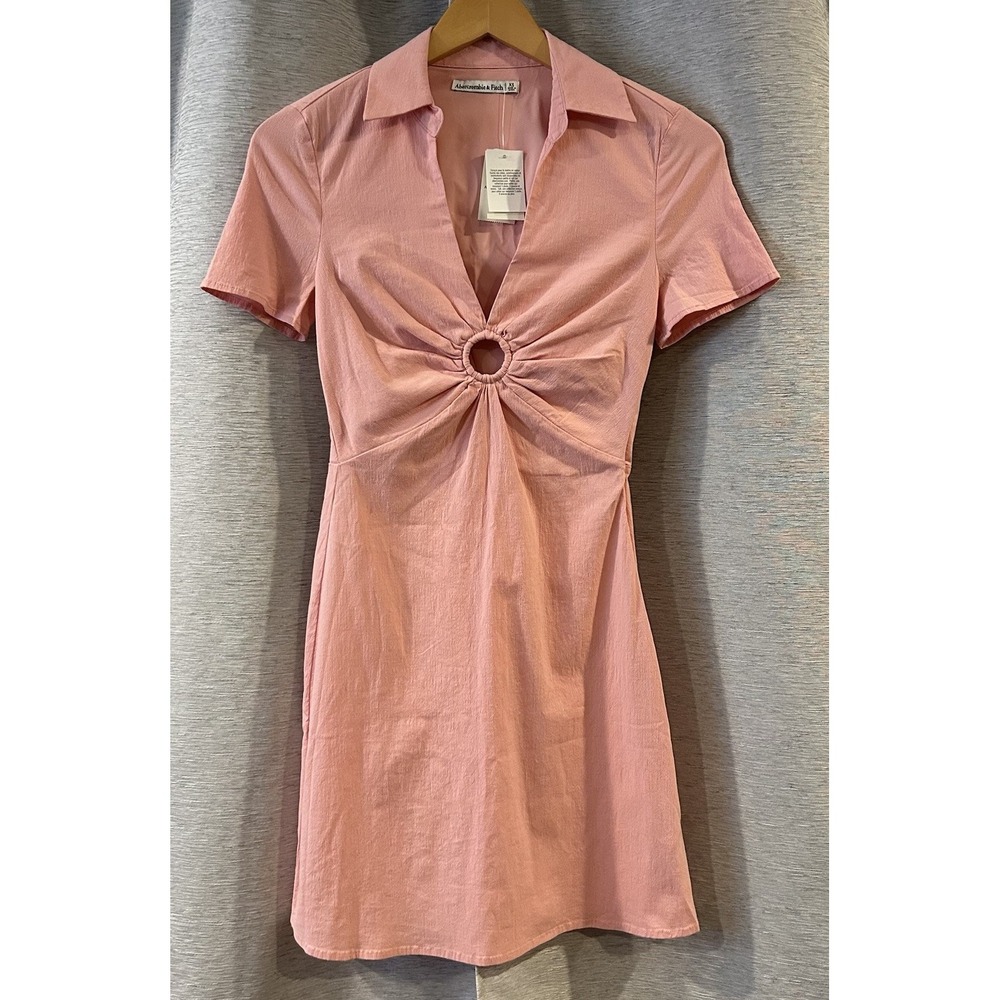 abercrombie & fitch O ring front collard w sleeve mini dress peach color XS NWT